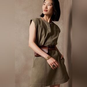 Banana Republic Factory Split Neck Mini Dress Light Khaki Size Large